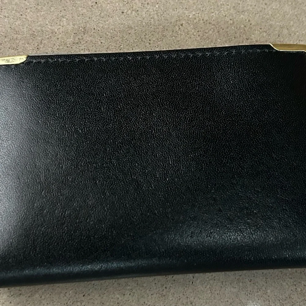 Wallet leather Elegant Black Wallet with Gold Corners-card or picture holder
